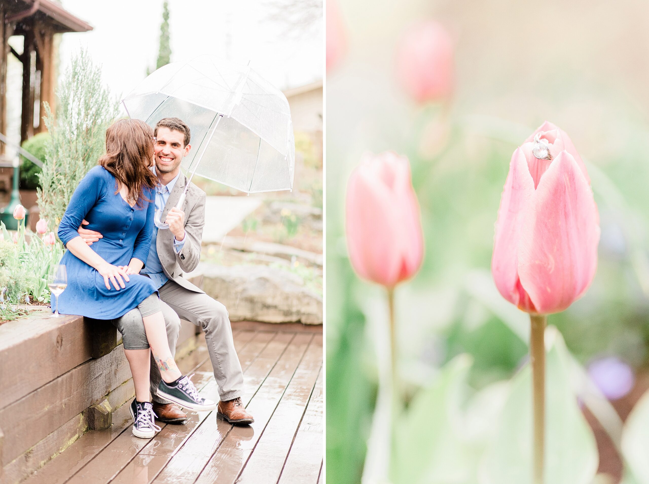 Oliver Winery Engagement Session rain ring tulip